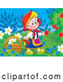 Clip Art of a Smiling Girl, Little Red Riding Hood, Picking Raspberries from the Bush by Alex Bannykh