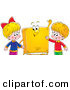 Clip Art of a Smiling Happy Boy and Girl Standing with a Yellow Book Character by Alex Bannykh