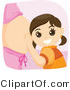 Clip Art of a Smiling Little Girl Listening to Her Pregnant Mom's Belly by BNP Design Studio