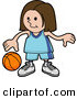Clip Art of a Sporty White Girl in a Blue Uniform Dribbling a Basketball During Practice by AtStockIllustration