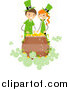 Clip Art of a St Patricks Day Girl and Boy over a Pot of Gold by BNP Design Studio