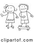 Clip Art of a Stick Figure Boy and Girl Skateboarding and Roller Skating by C Charley-Franzwa