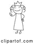 Clip Art of a Stick Figure Queen or Princess Wearing a Crown and Waving by C Charley-Franzwa