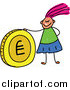 Clip Art of a Stick Girl with a Euro Coin by Prawny