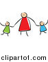 Clip Art of a Stick Mother Holding Hands with Her Children by Prawny