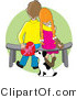 Clip Art of a Sweet Boy Sitting on a Bench Beside His Red Haired Girlfriend Who Is Resting Her Head on His Shoulder near Her Dog by Maria Bell