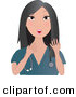 Clip Art of a Talkative Asian Doctor Woman, Nurse or Veterinarian with Long Black Hair, Wearing Teal Scrubs and a Stethoscope Around Her Neck, Gesturing with Her Hands by Maria Bell