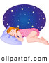 Clip Art of a Tired Little Girl in Her Pajamas, Sleeping at a Starry Night by Pushkin