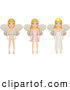 Clip Art of a Trio of Blond Fairy Princesses with Wings, One in Undergarments, One in a Short Dress and One in a Long Gown by Melisende Vector
