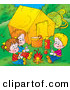 Clip Art of a Trio of Happy Children Warming up by a Campfire near Their Tent by Alex Bannykh
