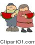 Clip Art of a White Boy or Man Eating a Juicy Red Slice of Watermelon with His Sister, Friend or Wife on a Hot Summer Day by Djart