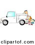 Clip Art of a White Children Watching a Man Set out Construction Cones by Djart