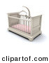 Clip Art of a White Wooden Girl's Baby Crib in a Nursery with a Pink Pad and Teddy Bear Mobile by KJ Pargeter