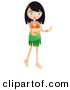 Clip Art of a Wide Eyed Pretty Black Haired Woman Hula Dancing in a Hawaiian Luau by Melisende Vector