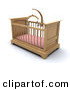 Clip Art of a Wood Girl's Baby Crib in a Nursery with a Pink Pad and Teddy Bear Mobile by KJ Pargeter