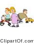 Clip Art of a Young Girl and Two Boys, Her Brothers Playing with Toys by Djart