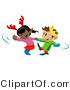 Clip Art of an African American Girl Wearing Antlers Dancing with a Boy Wearing a Crown by AtStockIllustration