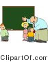 Clip Art of an Elementary Male School Teacher Explaining to Students in Front of a Green Chalkboard by Djart
