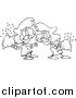 Clip Art of Cartoon Black and White Girls Having a Pillow Fight by Toonaday