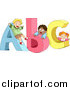 Clip Art of Diverse School Children Playing on ABC by BNP Design Studio