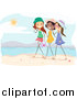 Clip Art of Happy Relaxed Stick Girls Talking on a Beach by BNP Design Studio
