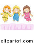 Clip Art of Happy White Girls Jumping on a Bed by BNP Design Studio