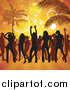 Clip Art of Silhouetted People Dancing on a Beach by Dero