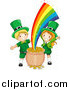 Clip Art of St Patricks Day Leprechaun Kids with Gold at the End of the Rainbow by BNP Design Studio