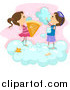 Clip Art of Stick Kids Making Ice Cream Cones from Clouds by BNP Design Studio