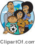 Clip Art of Two Hispanic Parents Standing with Their Son, Daughter and the Family Dog by Andy Nortnik
