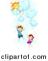 Clip Art of White Stick Kids Floating with Cloud Kites by BNP Design Studio